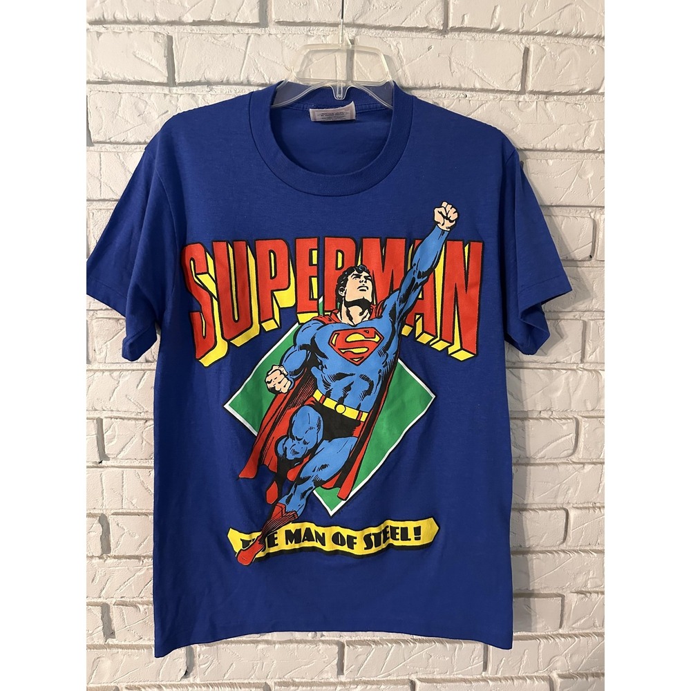 Vintage Krypton Superman Shirt Mens Medium Blue The Man Of Steel Graphic 1987